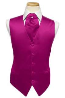  Tuxedo Vest   Solid Satin with Matching Pin Ascot, Fuschia 