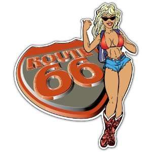  Route 66 Sexy Girl Racing Car Bumper Sticker Decal 5x4 