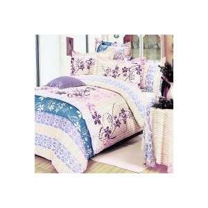 Blancho Bedding   [Striped Orchid] 100% Cotton 5PC Comforter Set (King 