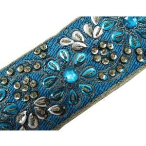  Wide Blue Hand Beaded Sequin Stone Trim Ribbon Lace 1 Y 
