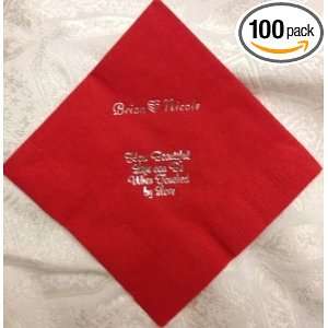  100 red personalized beverage napkins for weddings, anniversaries 