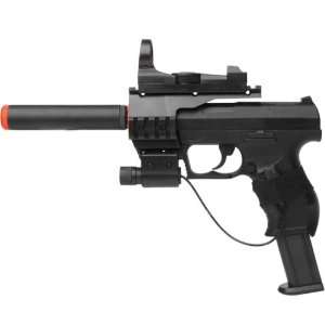  P99 Style Spring Pistol w/ Mock Silencer, Scope, Laser 