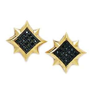  14k Yellow Gold Black CZ Large 8 Point Star Micropave 