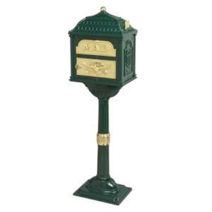 Gaines Mailboxes: Green with Polished Brass Classic Pedestal Mailbox