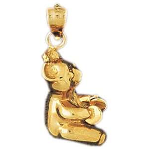  14kt Yellow Gold Teddy Bear With Cymbals Pendant Jewelry