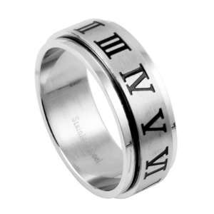  316L stainless Steel Roman Numeral Ring   Size 9: Jewelry