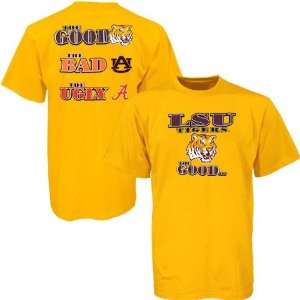  LSU Tigers Gold Good, Bad and Ugly T shirt: Sports 