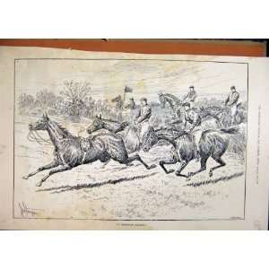  Horse Race 1891 Jumping Fence Jockey Fallen Old Print 
