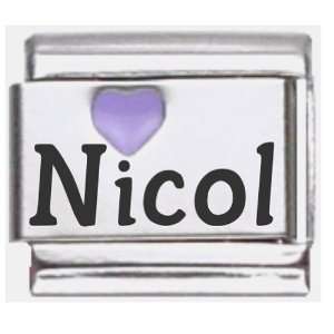  Nicol Purple Heart Laser Name Italian Charm Link: Jewelry
