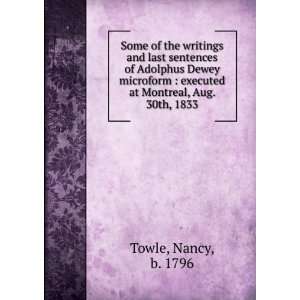   at Montreal, Aug. 30th, 1833 Nancy, b. 1796 Towle  Books