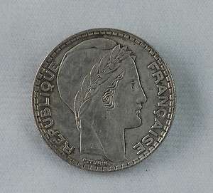 OLD Republique Francaise 20 Francs 1938 Silver Coin Pin  