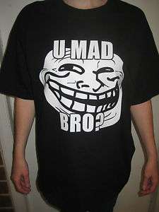 Internet MEME U MAD BRO? Troll face T shirt 9gag 4Chan LULZSEC Anon 
