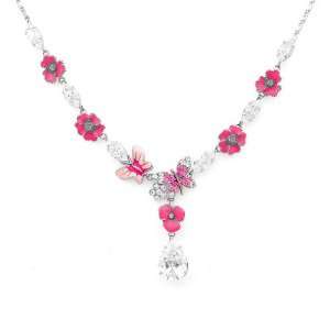 Perfect Gift   High Quality Pink Flower and Butterfly Necklace with 