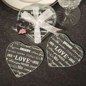    Heart Design Glass Coaster Favors (set of 2) 3974: Home & Kitchen