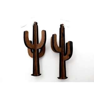  Brown 3D Cactus Wooden Earrings: GTJ: Jewelry