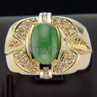 Natural Jade Diamonds 14k Solid Gold Mens Ring r00060  