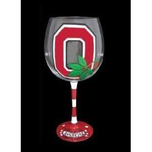 Ohio State University Wine w/Leaf Glasses Set of 2  