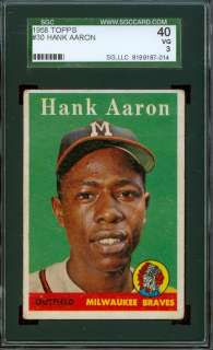 1958 Topps #30 Hank Aaron (HOF) SGC 40 ~ Braves! 87 014  