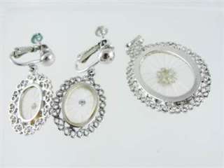 Vtg Pendant & Dangles Clip Earrings, w/ Faux Camphor Glass 