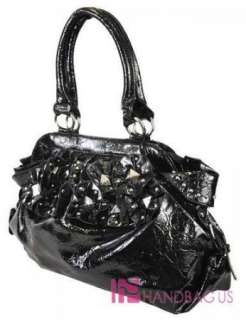 Shiny Patent Leather Studded RUFFLE Petal FLOWER Casual Tote Bag Purse 