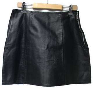 Genuine Leather Lambskin Ladies Short Skirt with Zips BLACK  