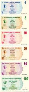 Zimbabwe 1 5 10 20 100 Dollars 2006 P 37 ~ 42 UNC  