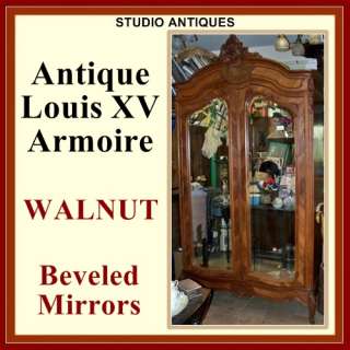 LOUIS XV ARMOIRE Antique FRENCH PROVINCIAL Walnut 2 DOOR BEVELED 