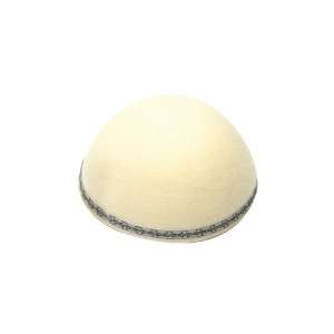   24 Centimeter Cream Colored Yemenite Felt Kippahs with A Satin Border