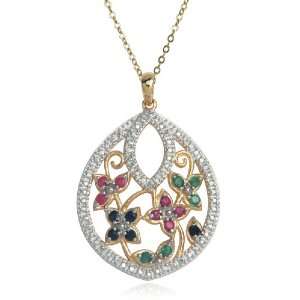 Yellow Gold Plated Sterling Silver Emerald, Sapphire, Ruby and Diamond 
