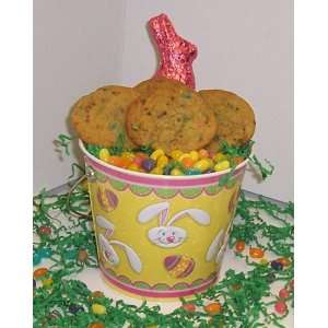   Yellow Bunny Pail with Jelly Beans and Milk Chocolate Bunny: 