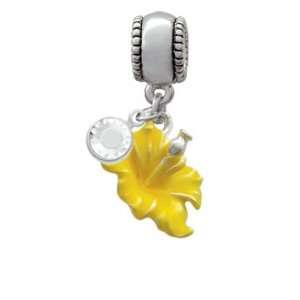 Yellow Hibiscus Flower Charm European Charm Bead Hanger with Clear 