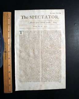 300 Years Old 1711 Joseph ADDISON & Richard STEELE Spectator Newspaper 