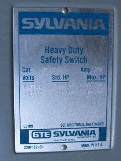   Amp Safety Disconnect Switch #A Heavy Duty fuse 75 hp HD 1063  