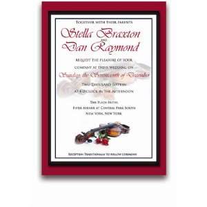  125 Rectangular Wedding Invitations   Violin Red Roses 