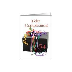 54th birthday gift with ribbons   Feliz Cumpleaños   Spanish card 