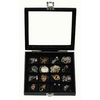 WOODEN GLASS TOP 16 COMPARTMENT JEWELRY DISPLAY CASE  