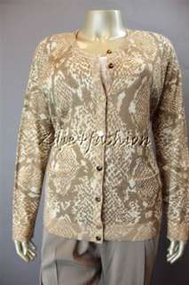 1190 New with Tag ESCADA Reptile Gold Wool Silk Cashmere Cardigan 