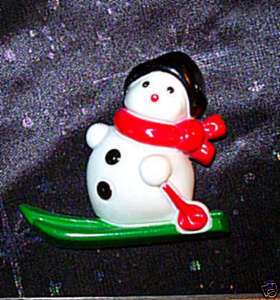 Vintage Christmas/ Yule Skiing Snowman Pin Avon, Rare  