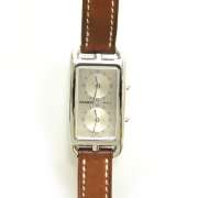 HERMES Leather CAPE COD Dual Time Double Tour Watch  