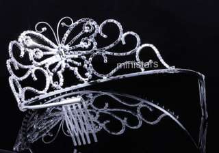Bridal Pageant Blue Butterfly Sparkling Crystal Tiara T1537  