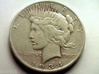 1934 S PEACE SILVER DOLLAR F/VF FINE / VERY FINE NICE ORIGINAL COIN 