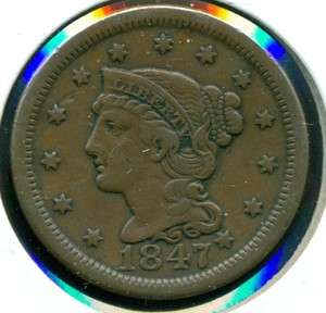 1847 Braided Hair Large Cent   XF  