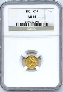 1851 $1 Gold NGC AU 58  