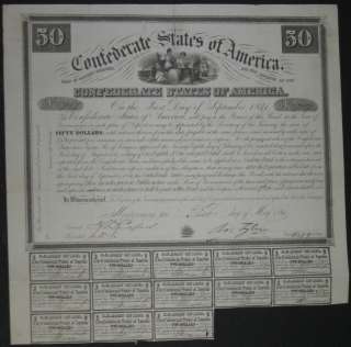 50 Confederate Bond, Act of Feb. 28, 1861, thick paper, Commerce and 