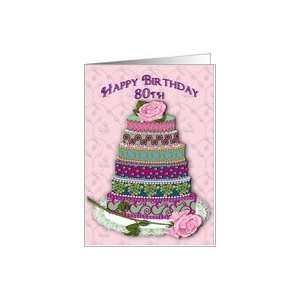  BIRTHDAY   80TH   DECORATED MULTI TIER CAKE Card: Toys 