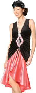 Coral Black 20s Flapper Dress Costume + Cloche Hat  