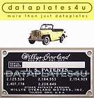 JEEP M170 MDA SERIAL NUMBER DATA PLATE WILLYS ID TAG  