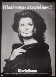 1983 Sophia Loren photo Blacklama fur fashion print ad  