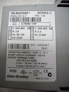 Allen Bradley 160 BA04NPS1 Ser. C 1HP VFD   Variable Frequency Drive 