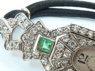 Stunning Art Deco Platinum Diamond & Emerald Set Ladies Cocktail Watch 